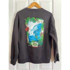 Billabong Charcoal Sweater North Shore Pipeline Hawaii size M Floral